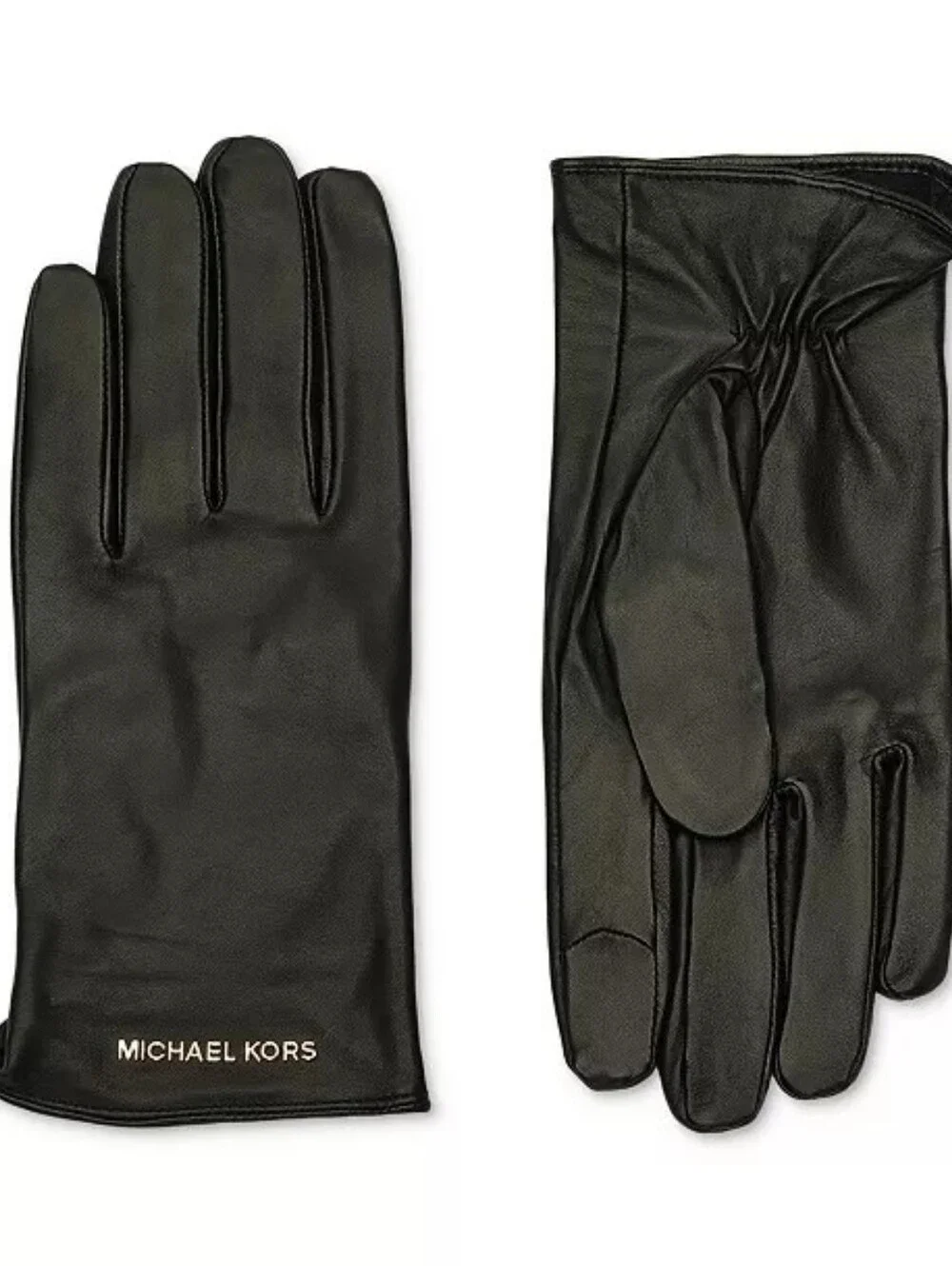 Michael Kors Women's Logo Detail Leather Tech Gloves- Black